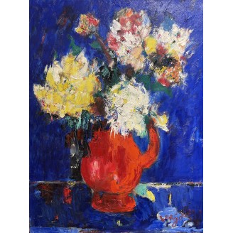 Bernard Lorjou - Bouquet sur fond bleu