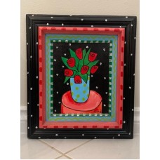 Roses in a polka dot vase