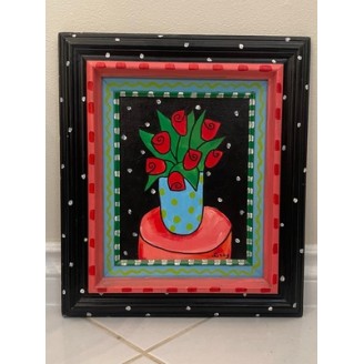 Roses in a polka dot vase